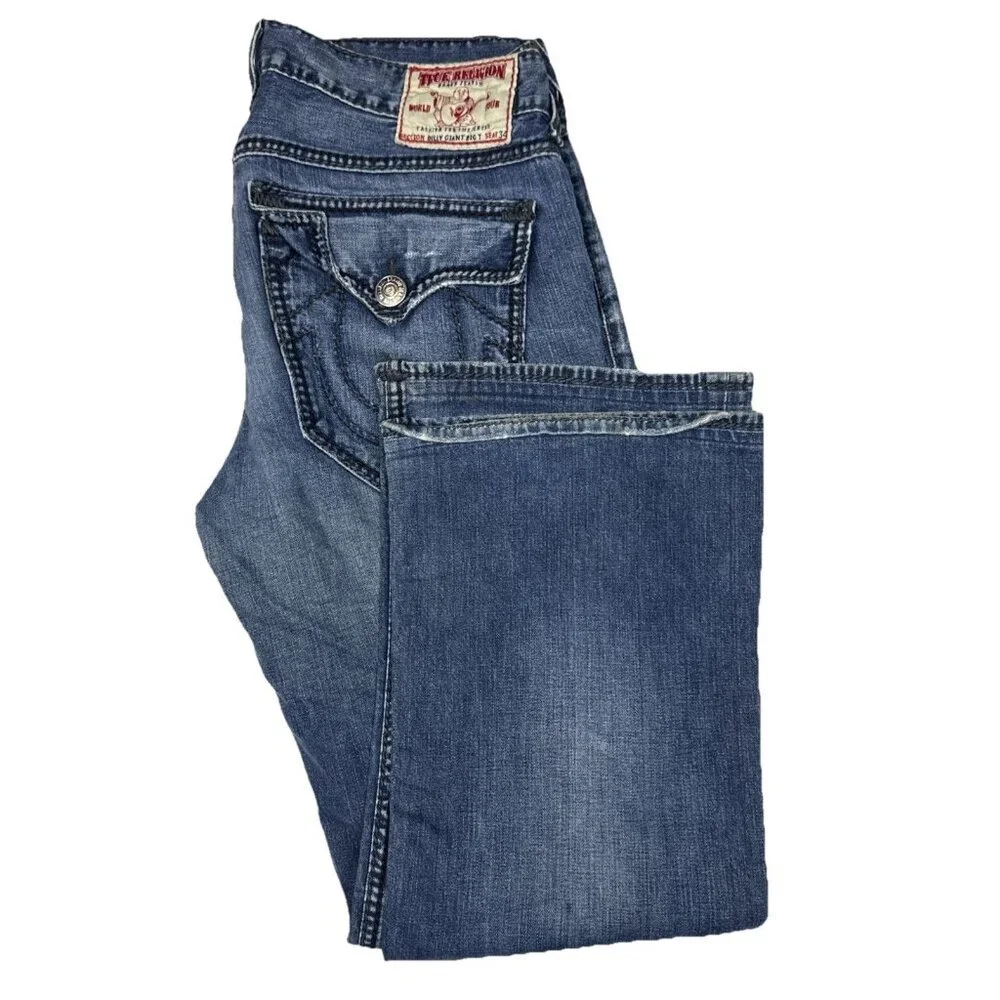 True‎ Religion Billy Giant Big T Jeans Men’s 36x30 Made in USA Distressed Hemmed